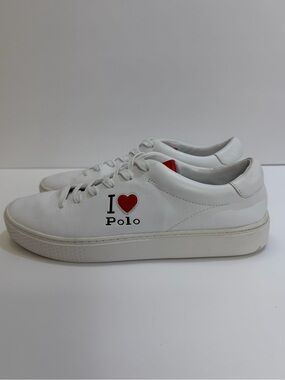 Polo Ralph Lauren “I ❤️ Polo” Court125 White Leather Sneakers Women’s Size 10B